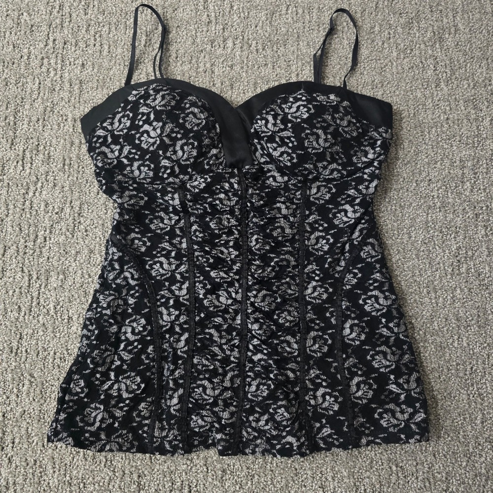Candie's Y2K Lace Corset Top Black Floral Bustier Cami M Fairy Grunge Goth